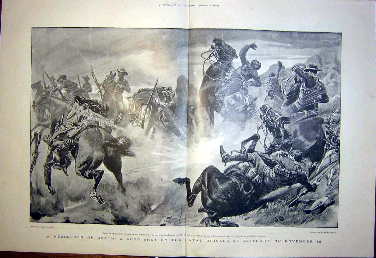 Original Old Antique Print Naval Brigade Estcourt Boer War Africa Charlton 1899