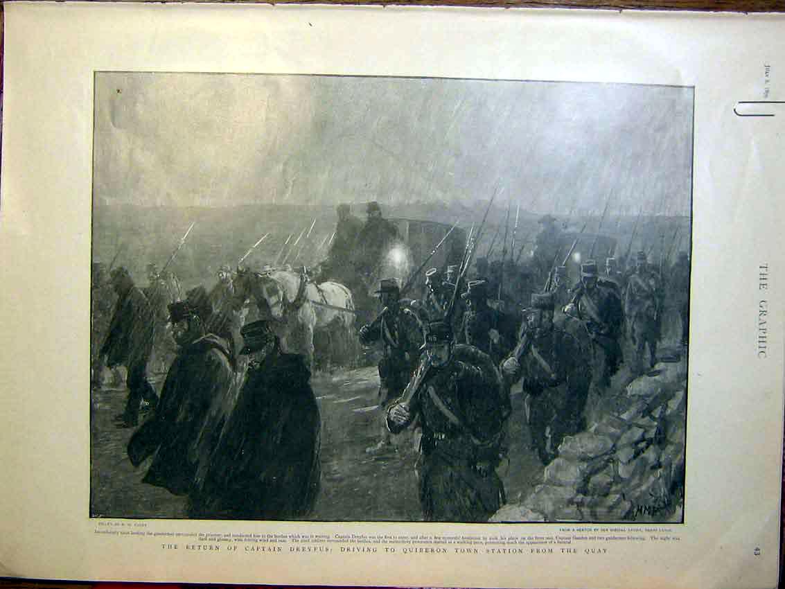 Original Old Antique Print Captain Dreyfus Quiberon Rablais Driving 1899 19th