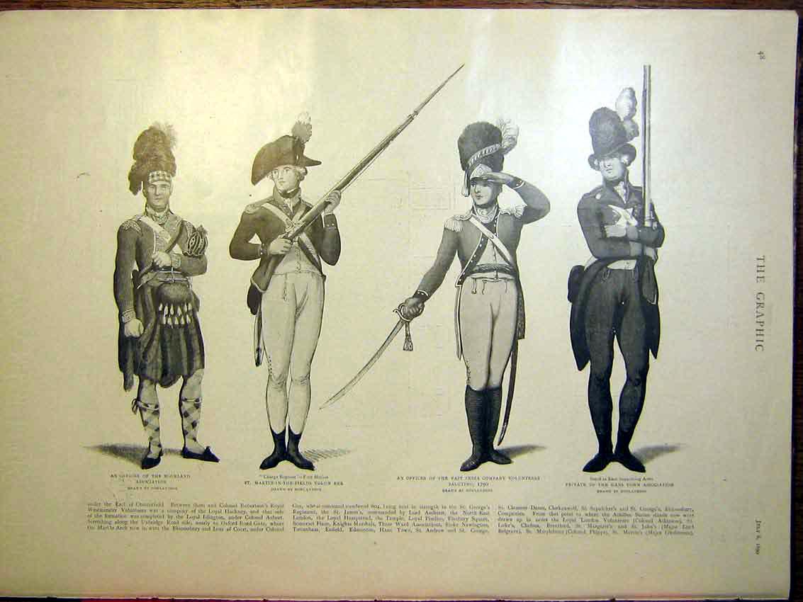 Original Old Antique Print Portrait Officers Highland Volunteers Hans Town 1899