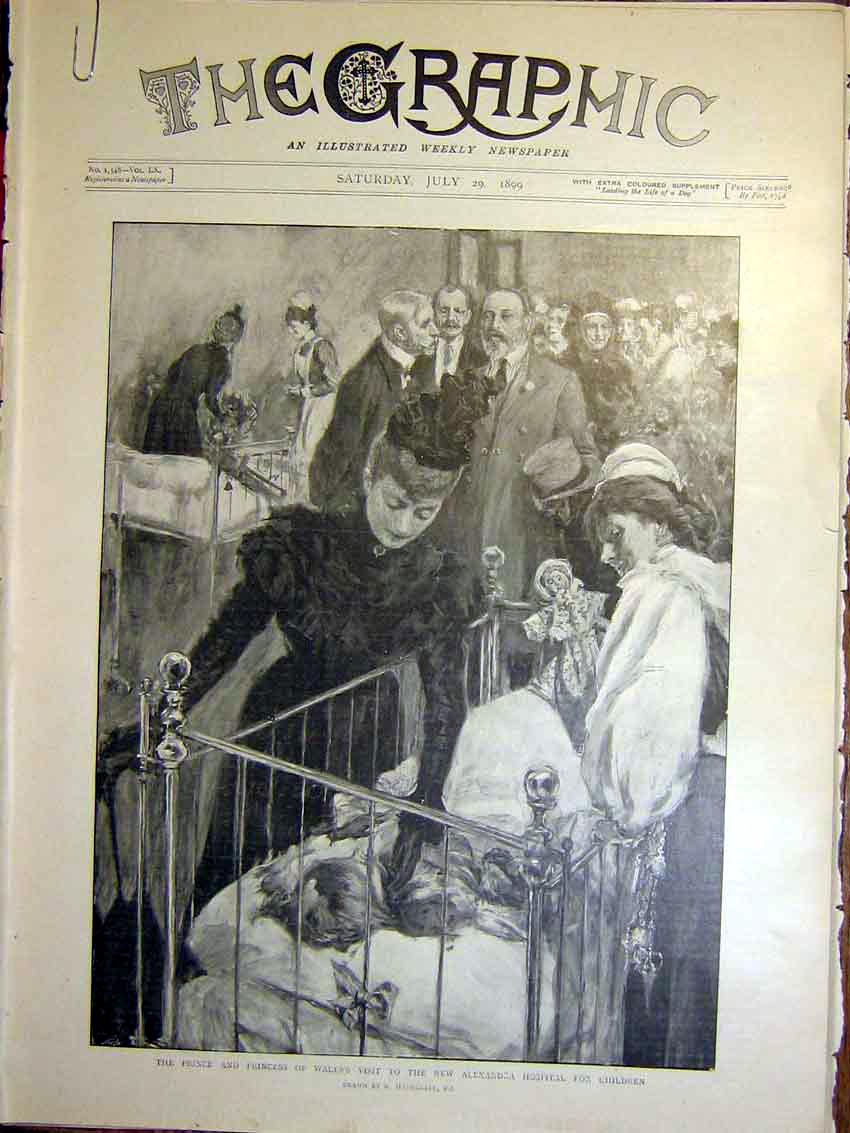 Original Old Antique Print Alexandra Hospital Children Pension Fund Nurses 1899