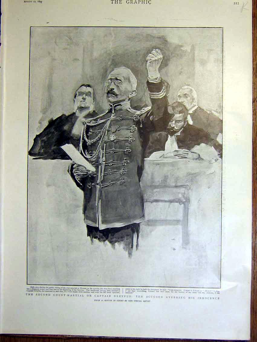 Original Old Antique Print Court-Martial Dreyfus Family Portrait Vandyck 1899