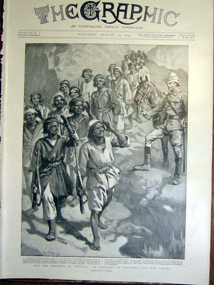 Original Old Antique Print Chitral Incident Drilling Levies Maud 1899 Victorian