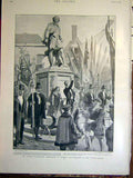 Original Old Antique Print Vandyck Tercentenary Antwerp Statue 1899 Victorian