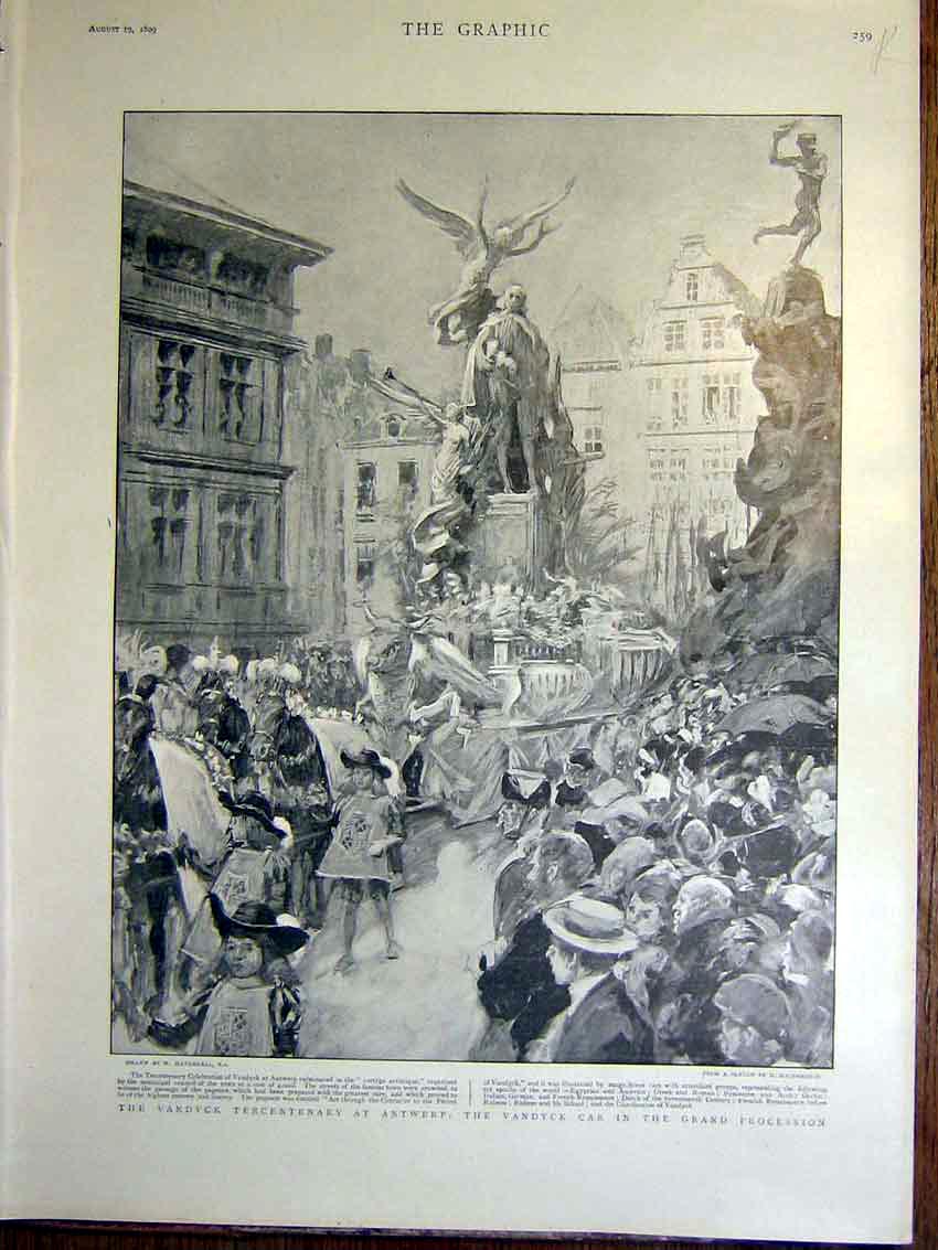 Old Antique Print Vandyck Antwerp Procession Bosnia Herzogovina Sketches