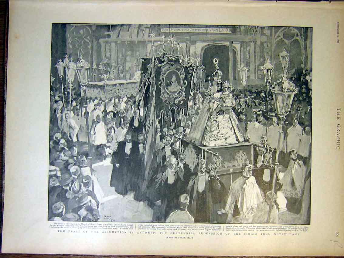 Original Old Antique Print Feast Assumption Antwerp Hussars Dragoons Trooper