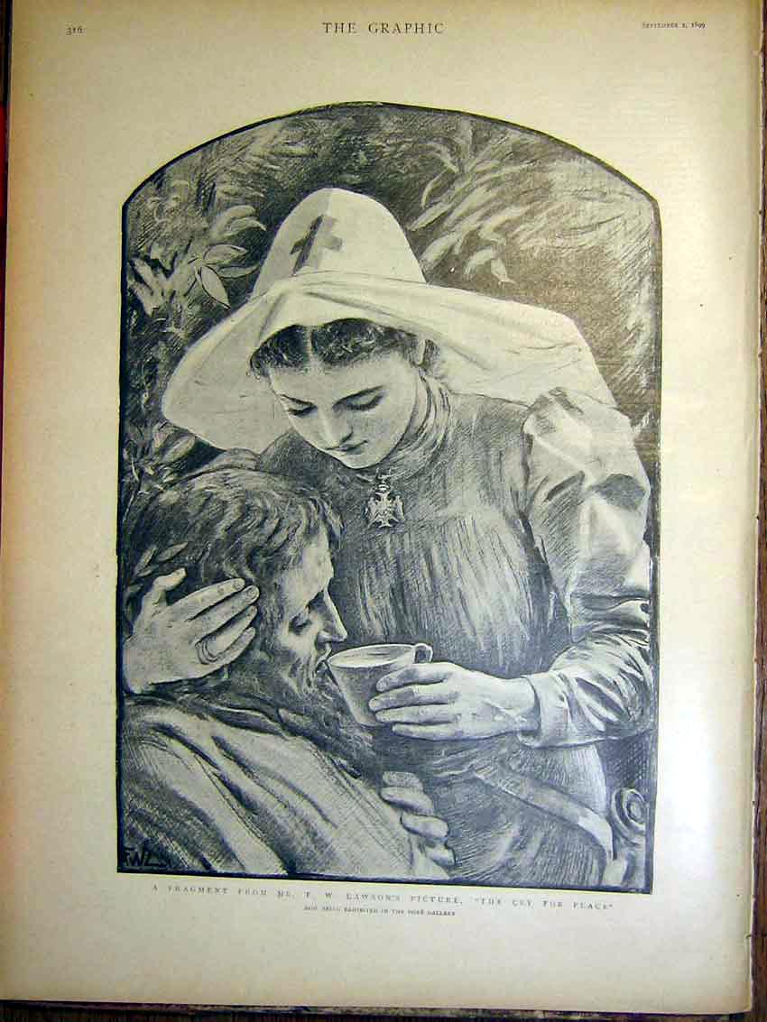 Original Old Antique Print Fine Art 1899 Lawson Cry For Peace Lady Sier 19th
