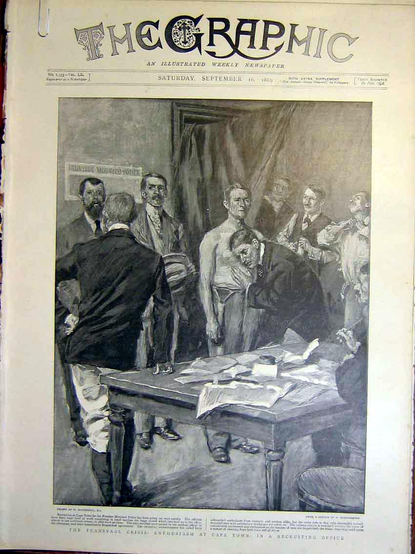 Original Old Antique Print Transvaal Recruiting Office Boer War Africa 1899