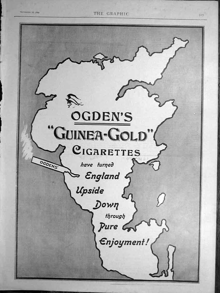 Original Old Antique Print Ogden'S Guinea GCigarettes England Advert 1899 19th