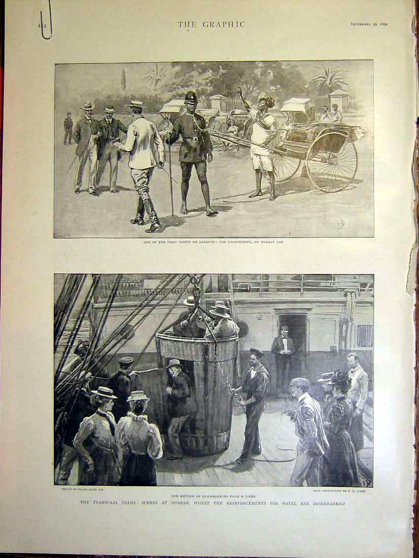 Old Antique Print Durban Cab Africa Jinrickshaw Transvaal Crisis Boer War