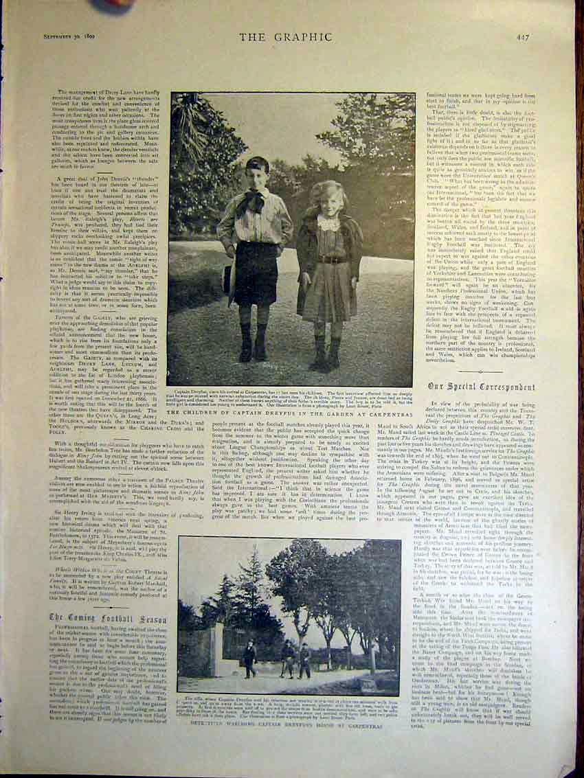 Old Antique Print Captain Drefus Children Carpentras Portrait House 1899 19th