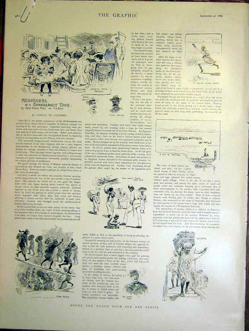 Old Antique Print Sketches Boyd Naples Colombo Roundabout Tour World 1899 19th