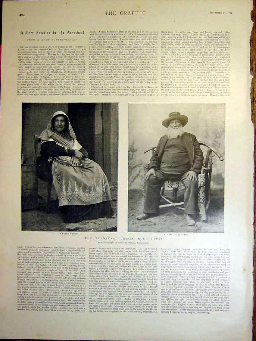 Original Old Antique Print Transvaal Boer War Africa Dutch Vrouw Burgher 1899