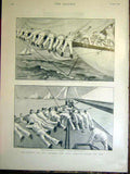 Original Old Antique Print Columbie Crew Jib Drilling America Cup Yacht 1899