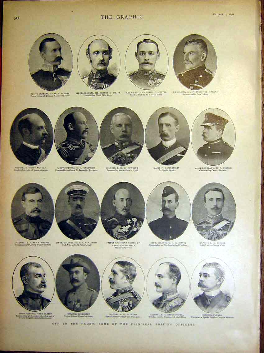 Original Old Antique Print Portrait British Officers Boer War Africa 1899 19th