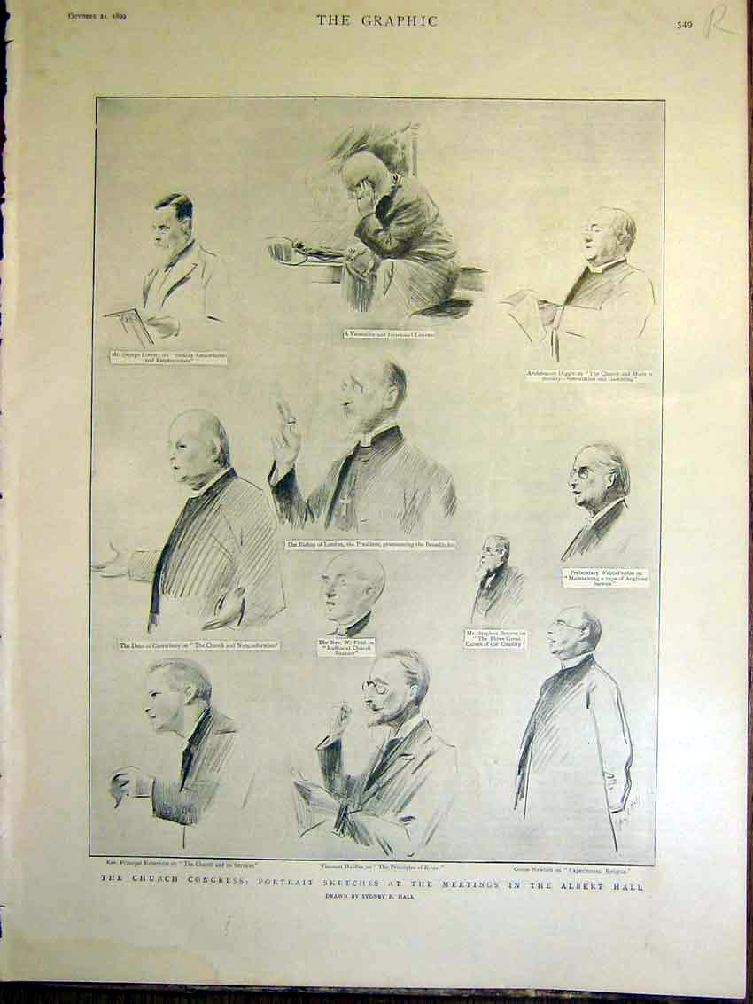 Old Antique Print Church Congress Albert Hall Portrait Sketch Buller 1899 19th