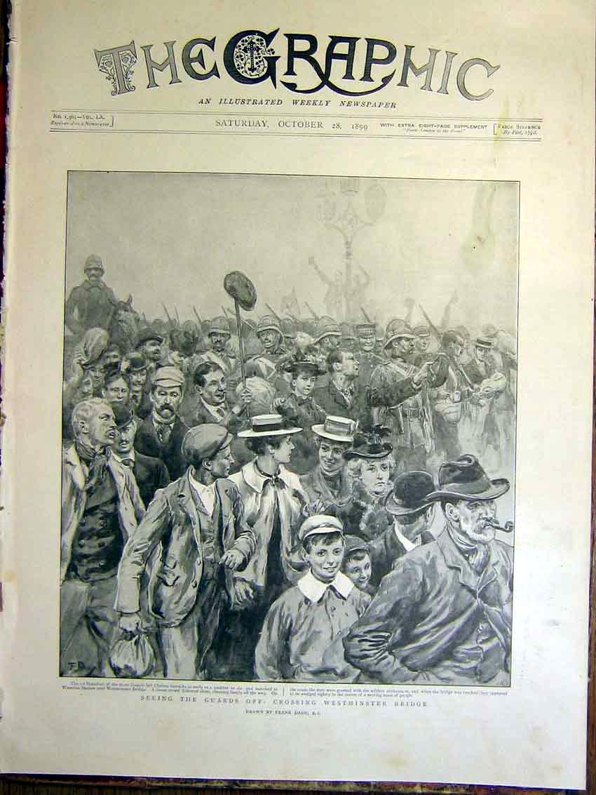 Original Old Antique Print Scotts Guards Westminster Bridge Dadd 1899 Victorian
