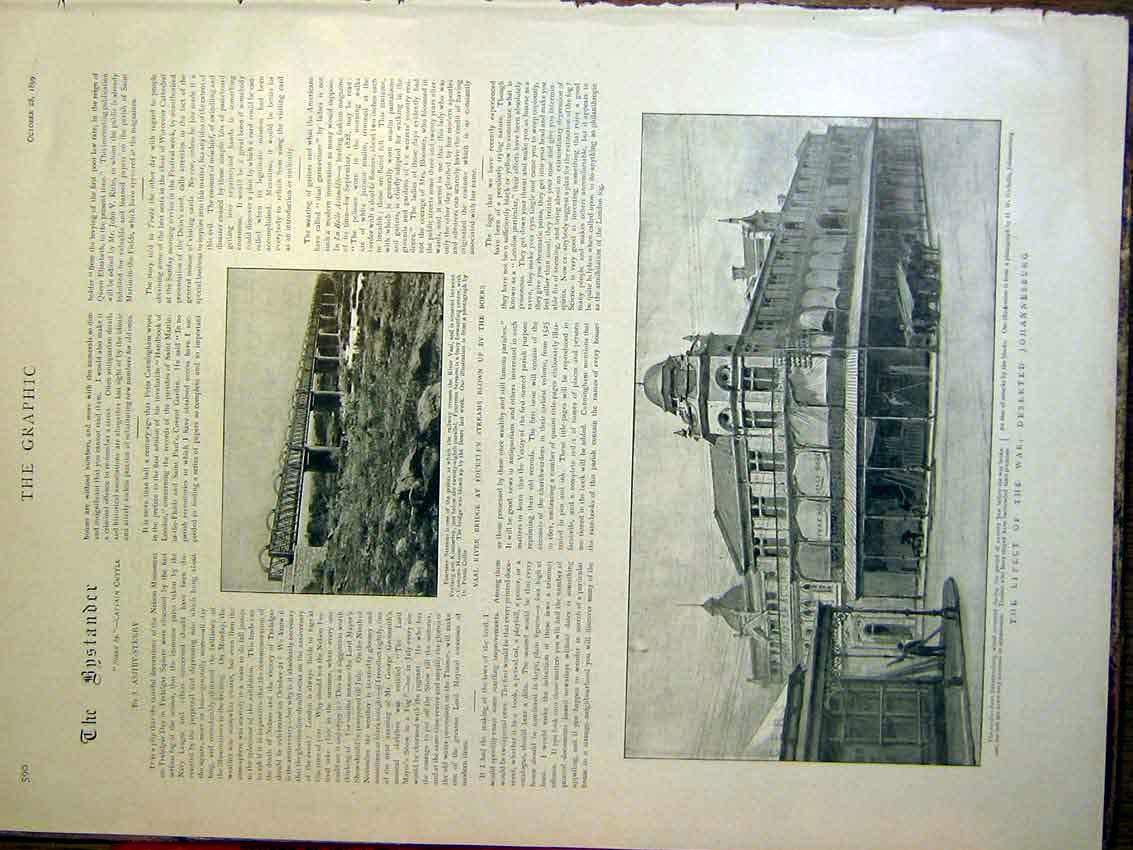 Original Old Antique Print Vaal River Bridgge Africa Boer War Johannesburg 1899