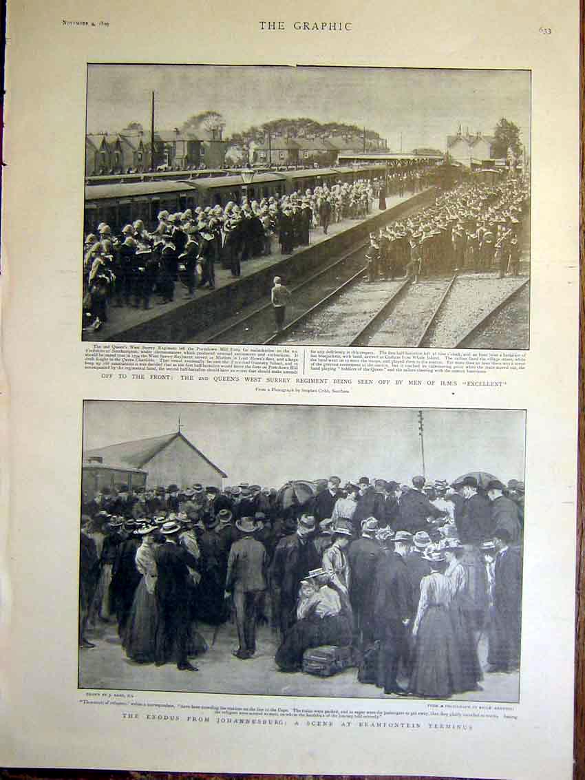 Original Old Antique Print Surrey Regiment Hms Excellent Johannesburg Africa War
