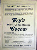 Original Old Antique Print Fry'S Cocoa Advert Advertisement GMedal 1899 19th