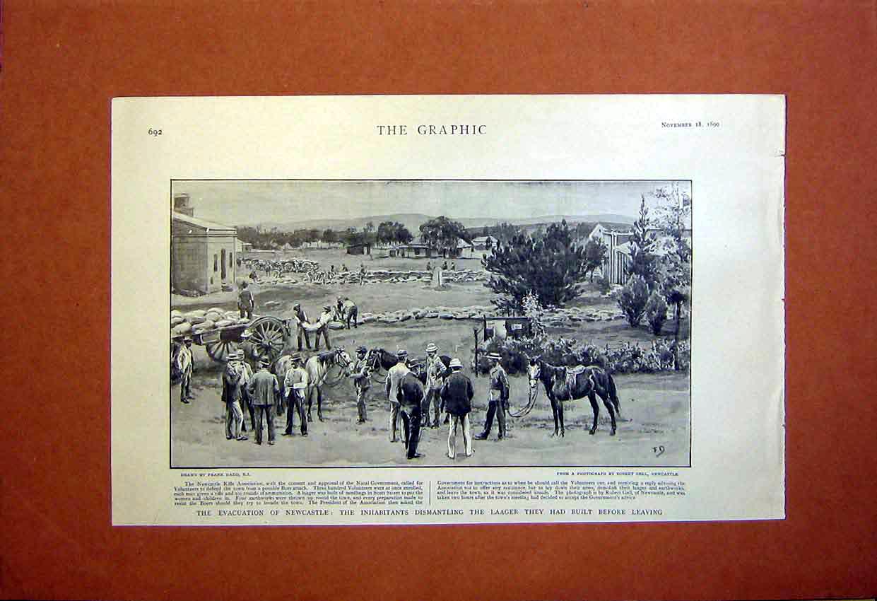 Old Antique Print Newcastle Evacuation Laager Dadd Boer War Africa 1899 19th