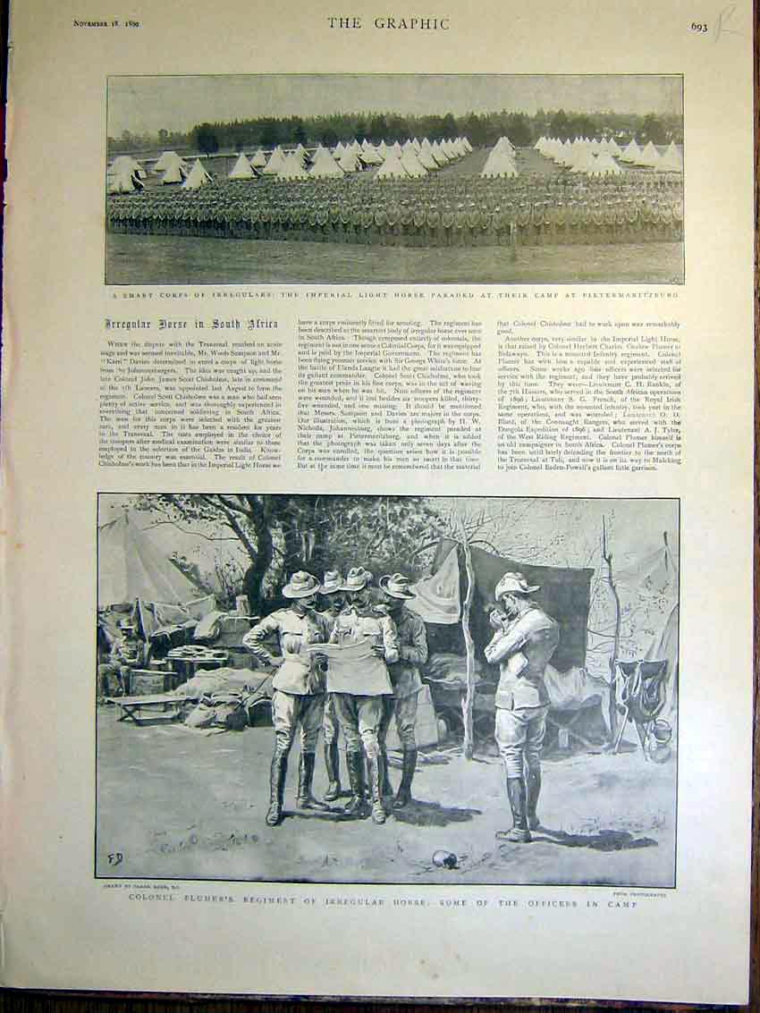 Original Old Antique Print Pietermaritzburg Plumer Officers Boer War Ladysmith