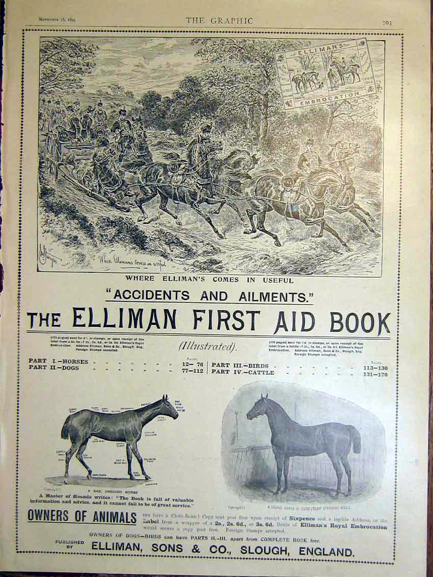 Original Old Antique Print Elliman Advert First Aid Book Accidents Ailments 1899