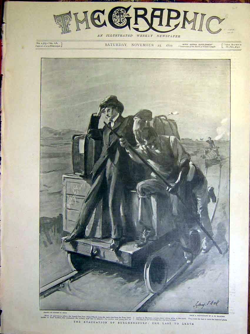 Original Old Antique Print Burghersdorp Evacuation Boer War Africa Hall 1899