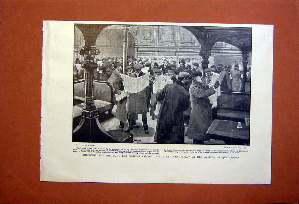 Original Old Antique Print Americans War Campania Queenstown Paget 1899 19th