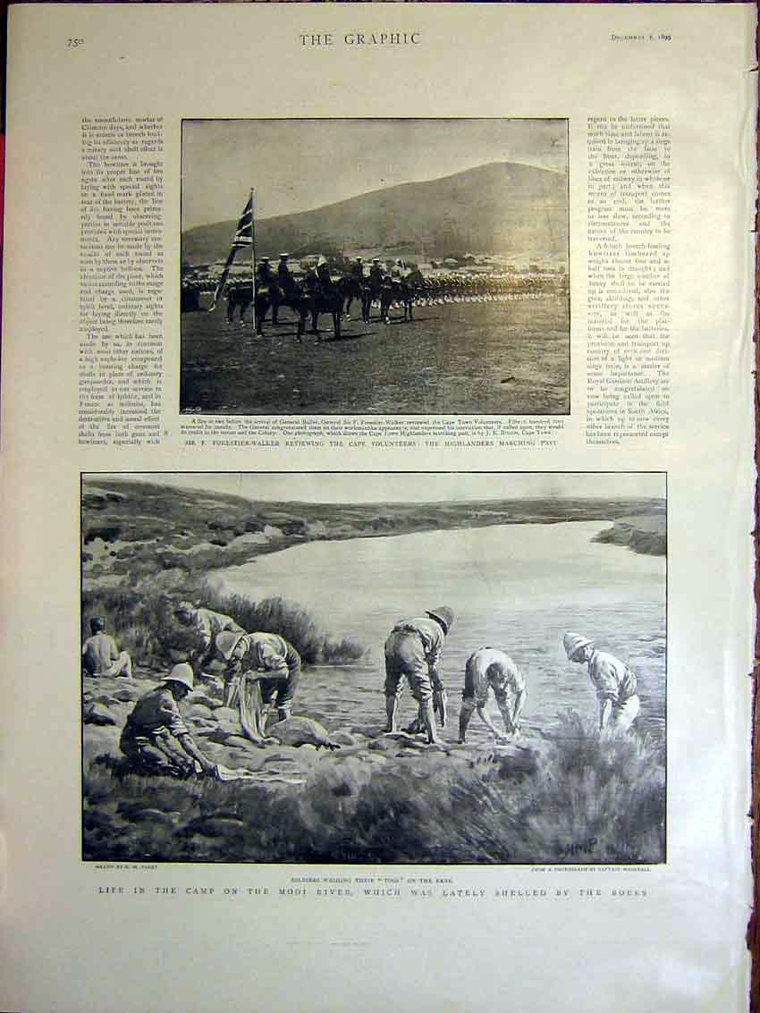 Old Antique Print Forestier-Walker Review Volunteers Mooi River Boer War