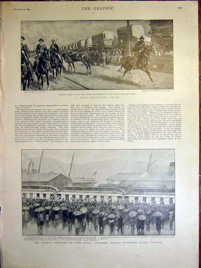 Original Old Antique Print Boer Transport Train Canadian Contingent Africa War