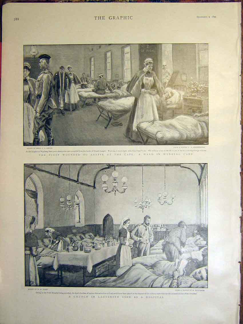 Original Old Antique Print Cape Hospital Wynberg Church Ladysmith Paget Boer War