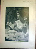 Original Old Antique Print Portrait Lady War Map Footsteps Hare Fine Art 1899