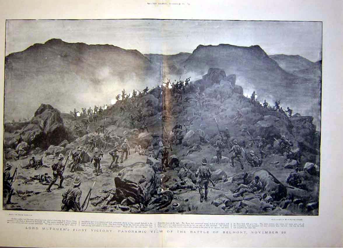 Original Old Antique Print Metheun Victory Boer War Africa Belmont 1899 19th