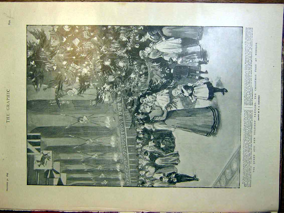 Original Old Antique Print Queen Sier Family Christmas Tree Windsor Fusiliers