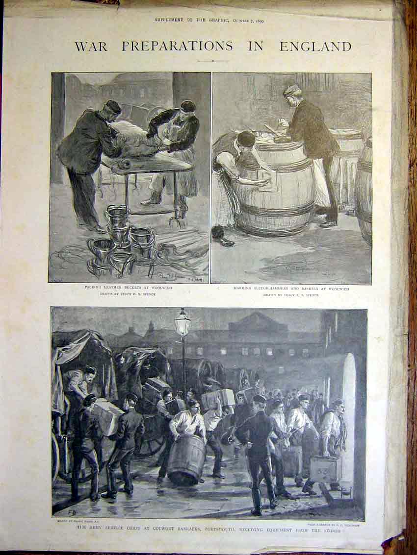 Original Old Antique Print War Woolwich Spence Army Corps Portsmouth Gaika 1899