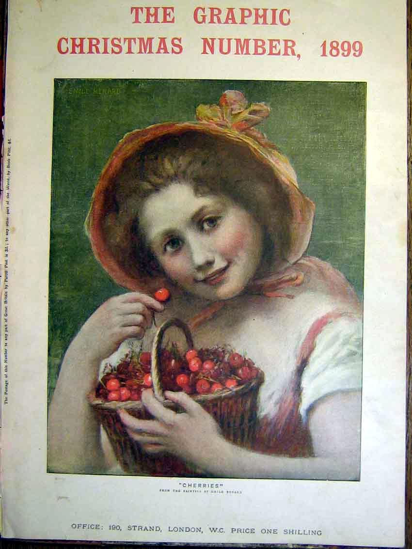 Original Old Antique Print Cherries Renard Girl Basket Portrait Fine Art 1899