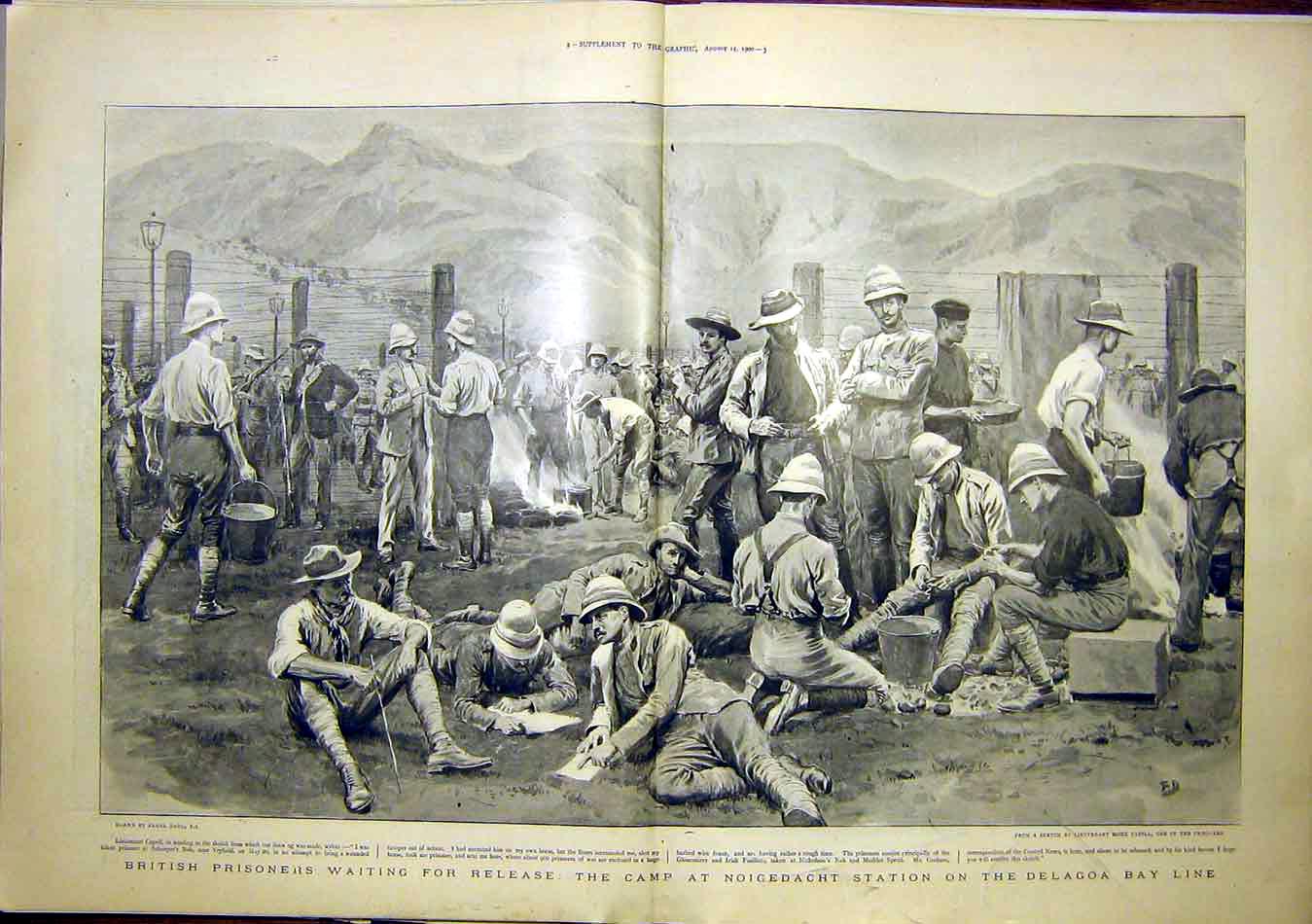 Original Old Antique Print Delagoa Bay Sier War South Africa Prisoner 1900 20th