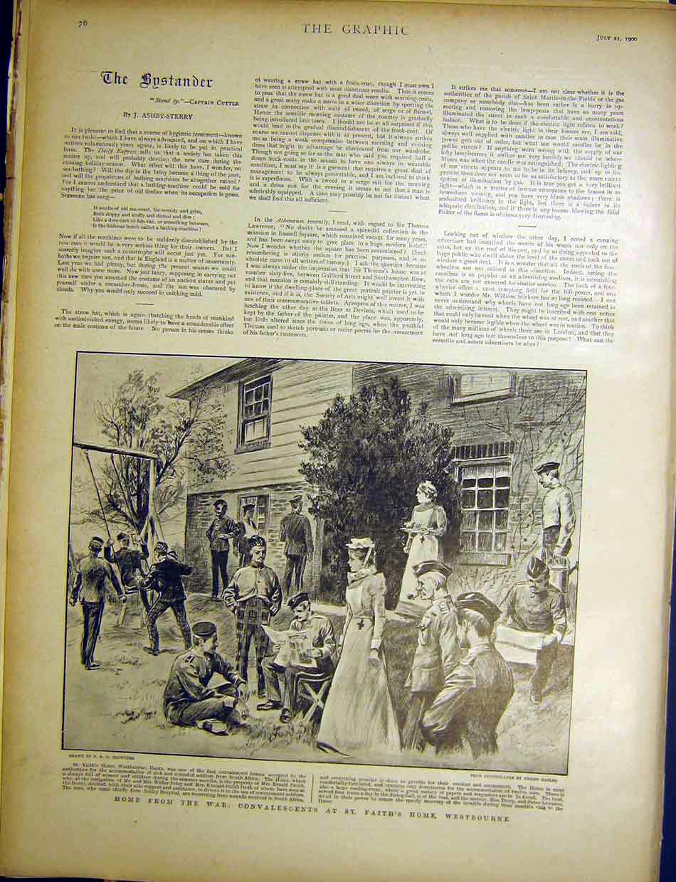 Original Old Antique Print War Convalescent St Faith'S Home Westbourne 1900 20th
