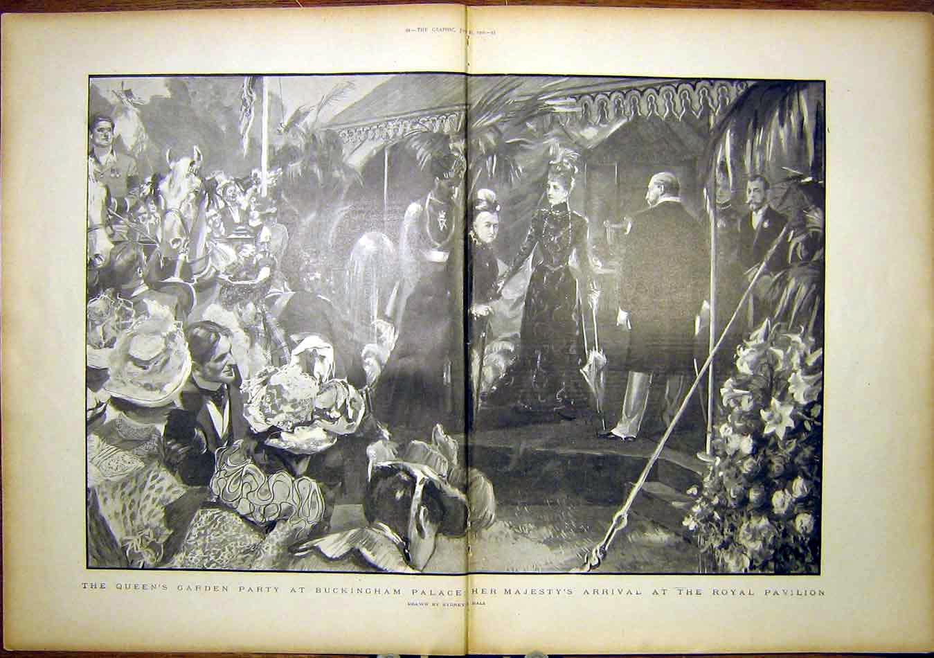 Original Old Antique Print Queen Victoria Buckingham Palace Party 1900 20th
