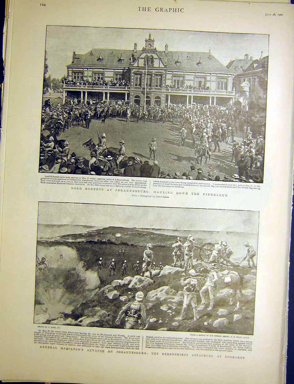 Original Old Antique Print Roberts Johannesburg Doornkop Boer War Africa 1900