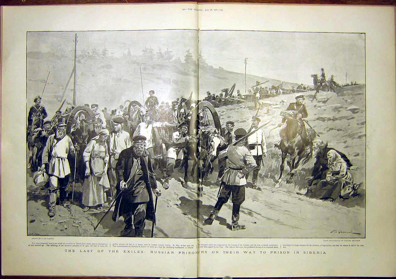 Original Old Antique Print Russian Sier War Exiles Siberia Prisoner 1900 20th