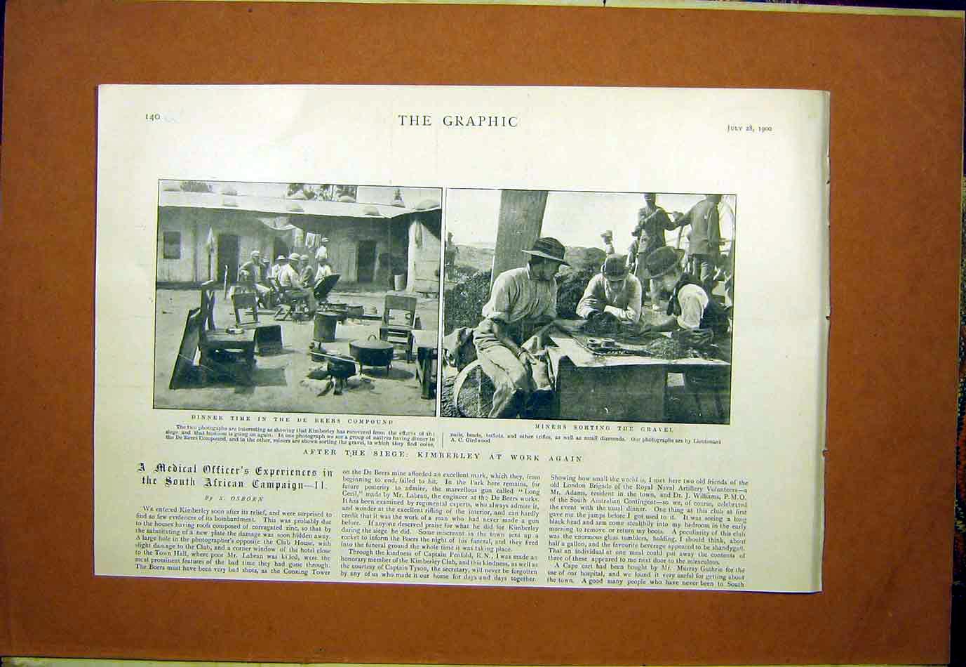 Original Old Antique Print Kimberley De Beers Compound Miners Africa 1900 20th