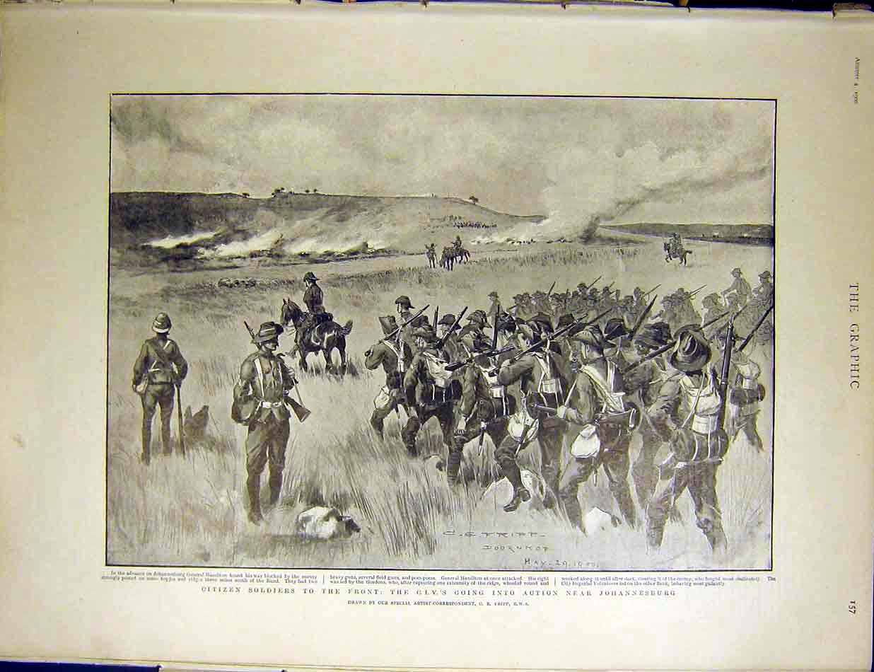 Original Old Antique Print Johannesburg Volunteers Citizen Siers Africa 1900