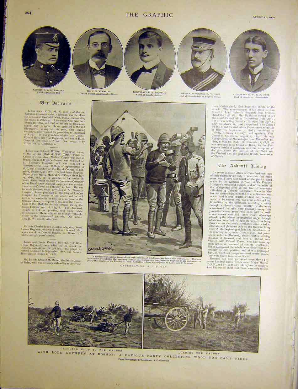 Original Old Antique Print Methuen Boshoff Vicotry Portrait Officers War Africa