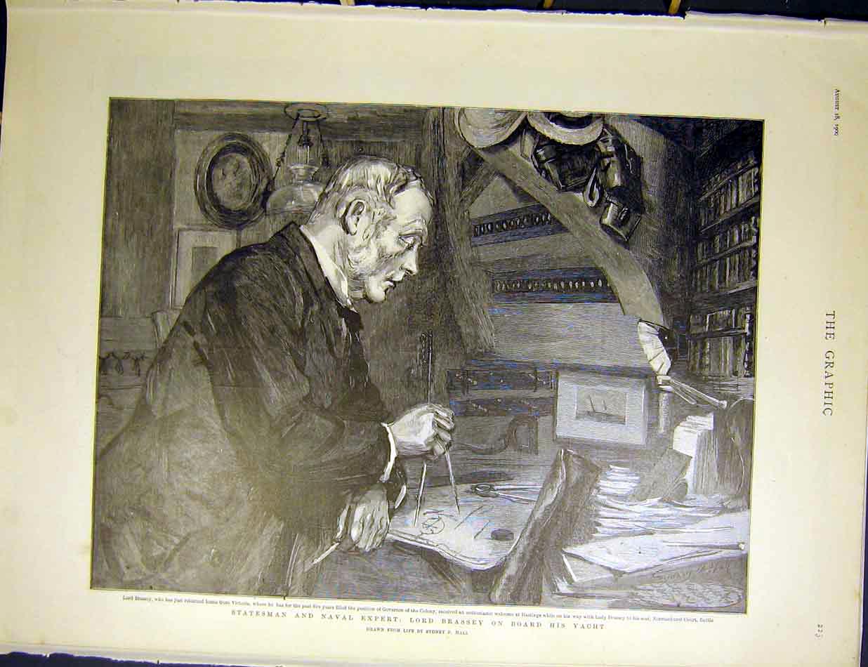 Old Antique Print Statesman Naval Expert Lord Brassey Portrait Yacht 1900 20th