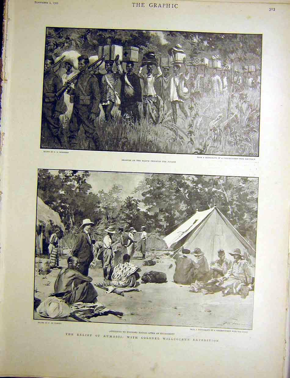 Original Old Antique Print Kumassi Relief Colonel Willcock'S Expedition 1900