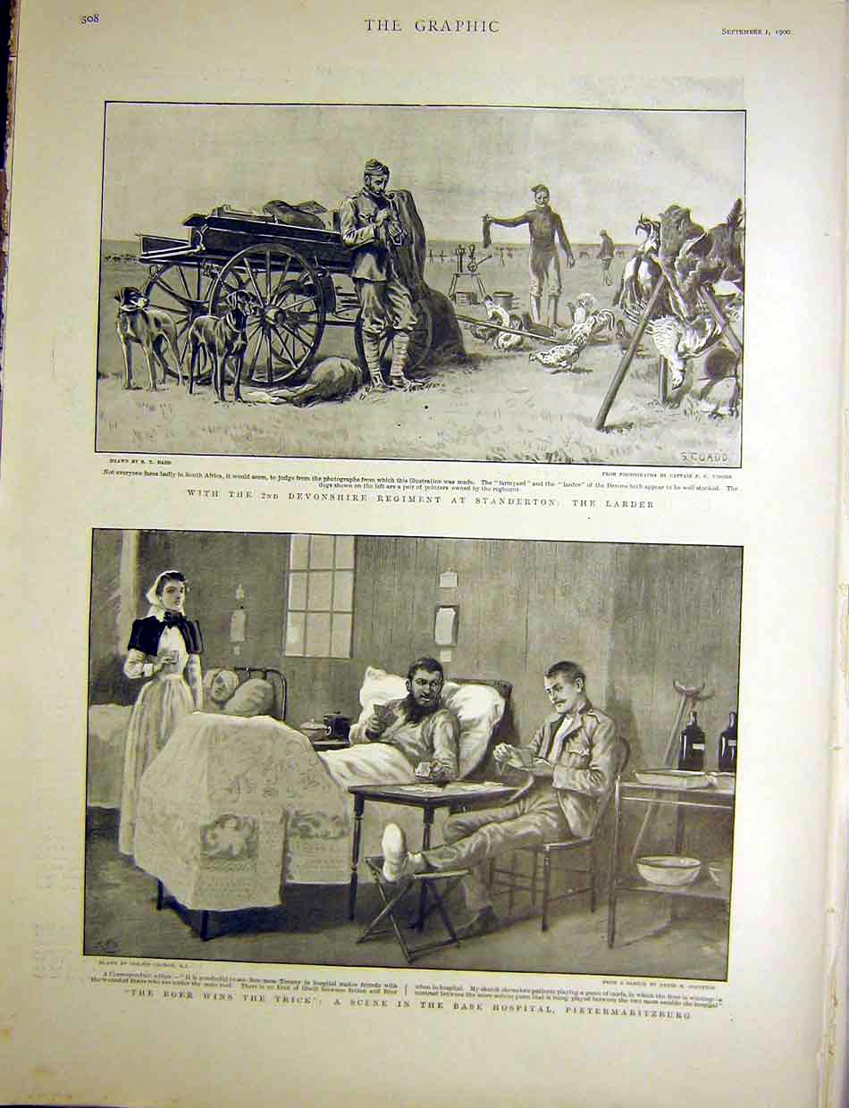 Original Old Antique Print Devonshire Regiment Standerton Africa Boer Hospital