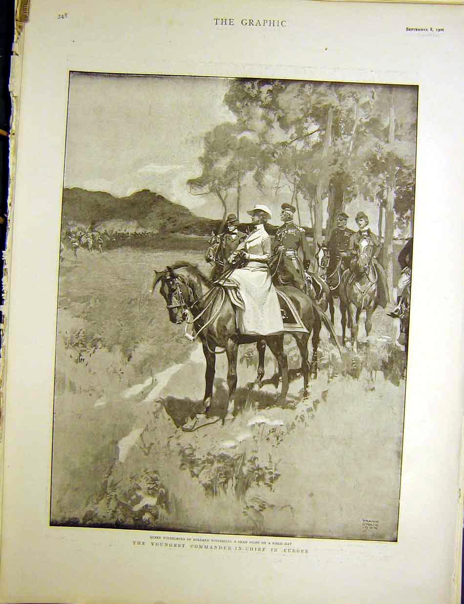 Original Old Antique Print Commander-In-Chief Europe Wilhelmina Queen Craig 1900