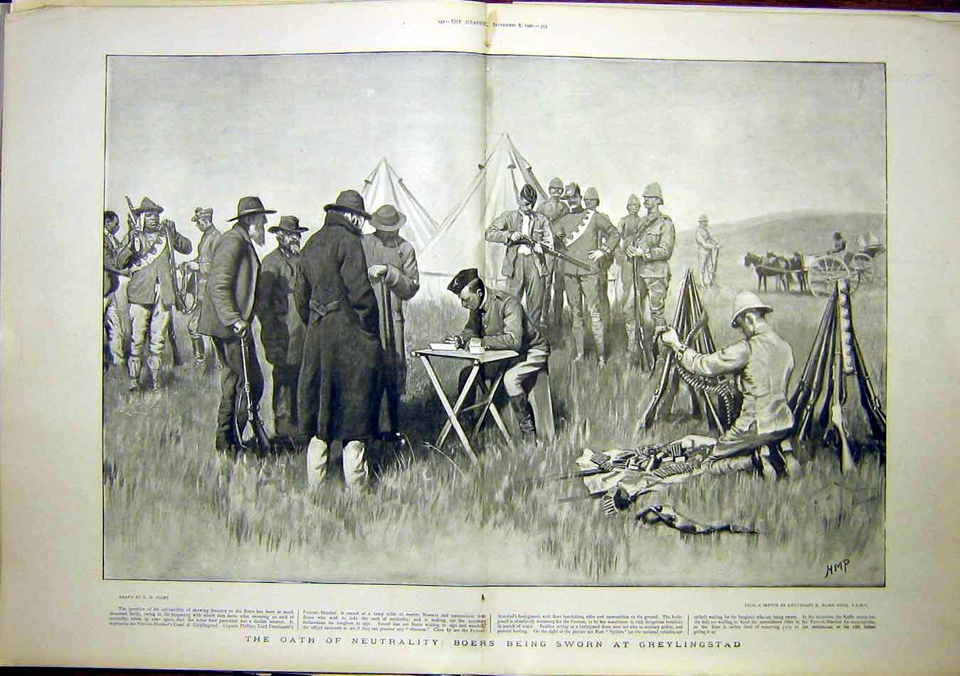 Original Old Antique Print Greylingstad Boers Wart Sier Oath 1900 Victorian