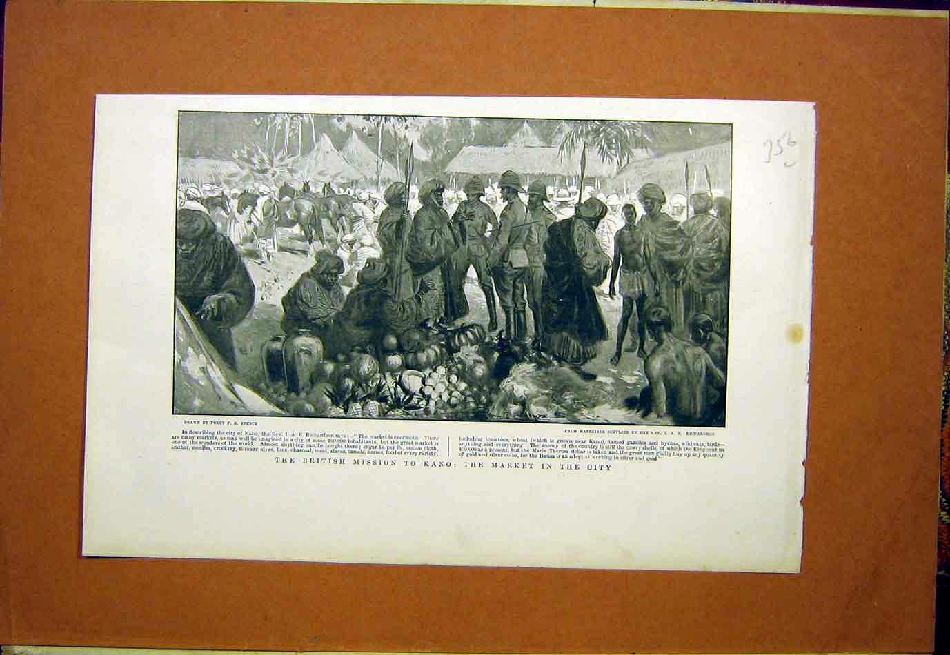 Original Old Antique Print British Mission Kano Market City Spence 1900 20th
